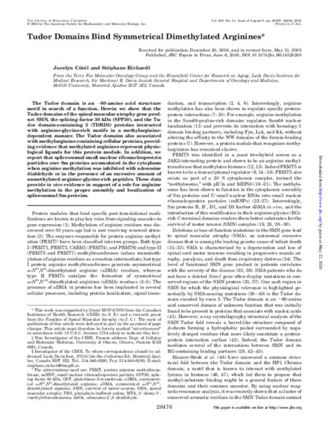 tudor domains bind symmetrical dimethylated arginines|Tudor domains bind symmetrical dimethylated arginines.